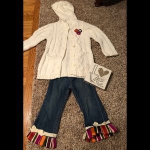 EUC-custom boutique ribbon jean and sweater set.